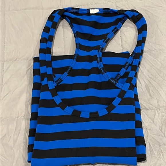 Lululemon Racerback Tank. Size Small gently worn. Royal Blue and Black stripes - Picture 8 of 9